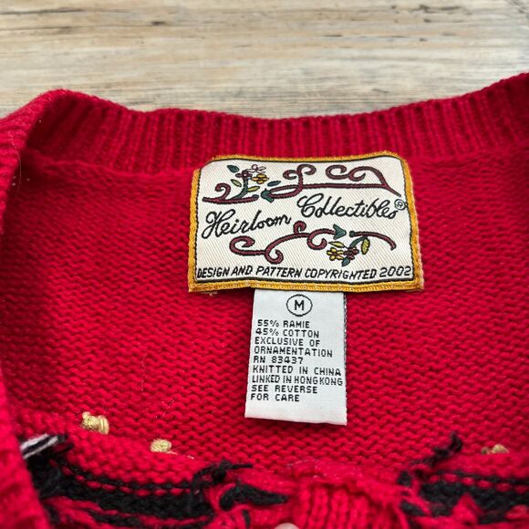 Vintage Sweater Christmas Women's Medium Holiday Cardigan Zip Embroidered Red - Picture 2 of 8